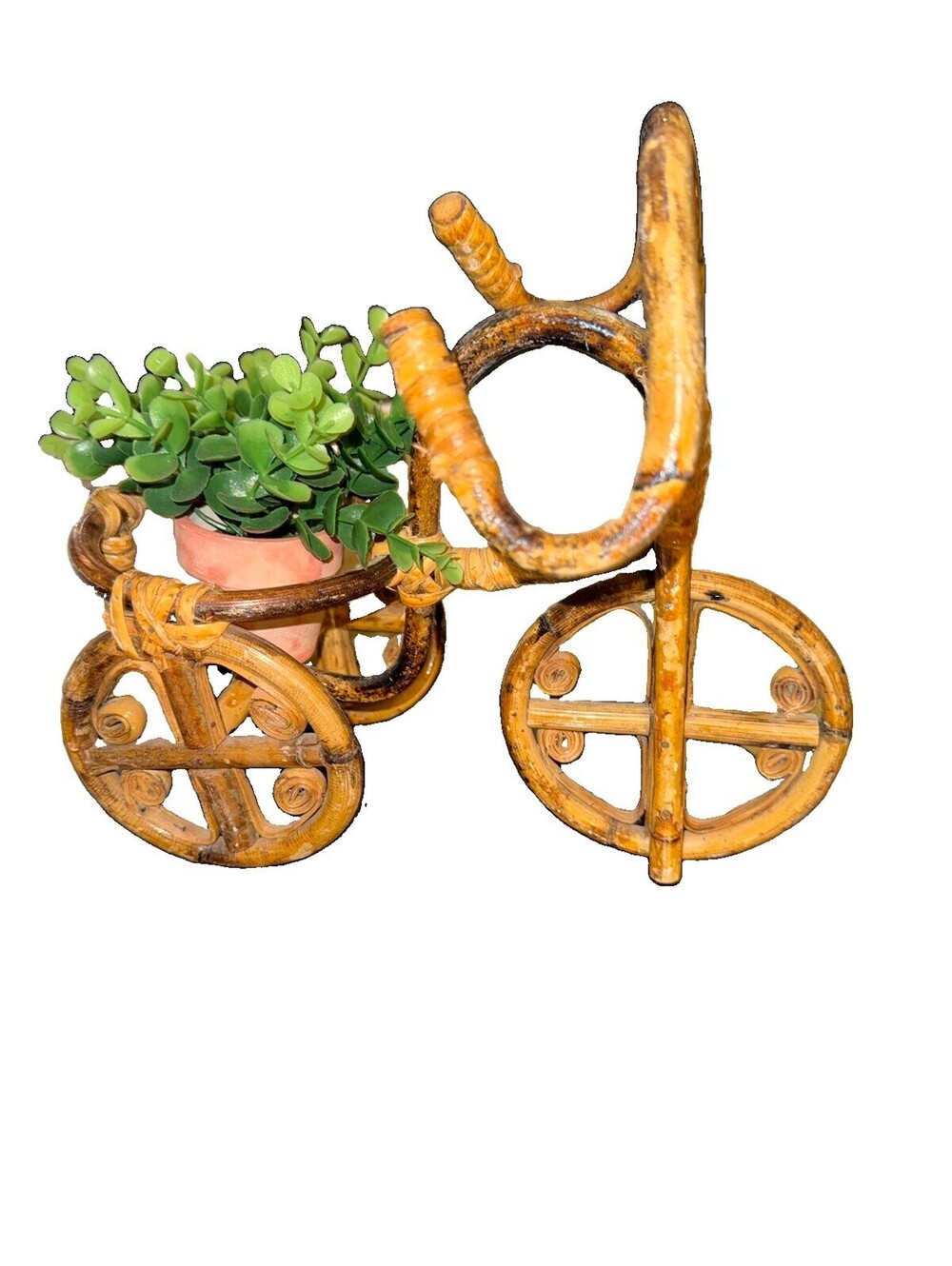 Vtg Wicker Bamboo Tricycle Bike Planter Plant Pot Holder, country, cottagecore